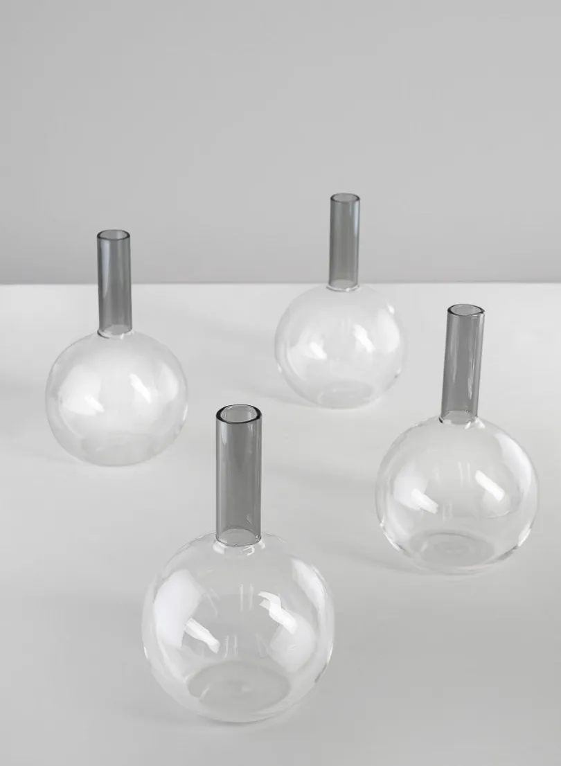 5in Tall Archimedes Smoke Tip Ball Glass Vase, Mini, Set of 4