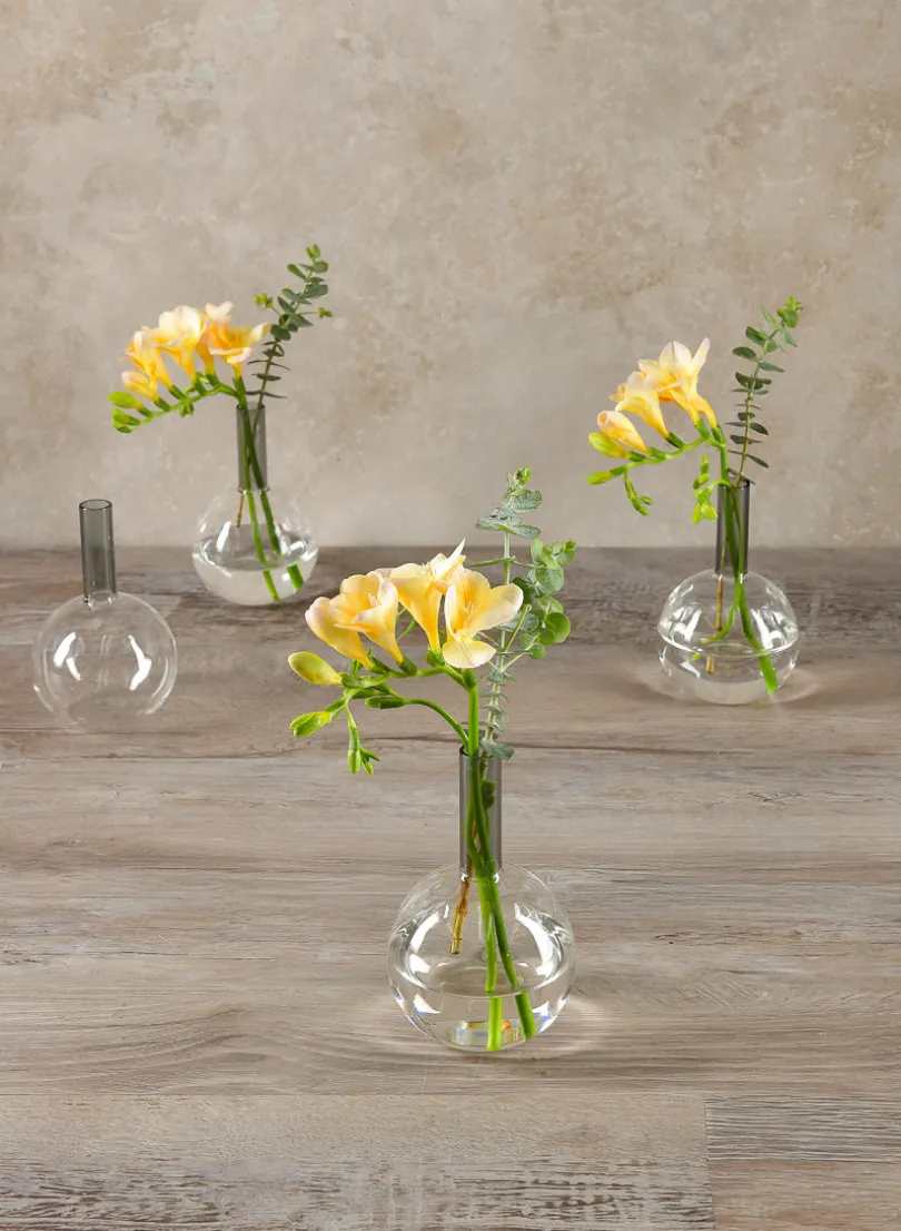 5in Tall Archimedes Smoke Tip Ball Glass Vase, Mini, Set of 4