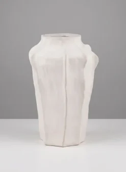 17in Tall Argamon Sand White Ceramic Deco Vase