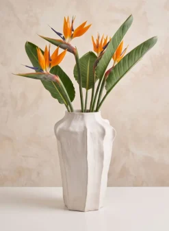 17in Tall Argamon Sand White Ceramic Deco Vase