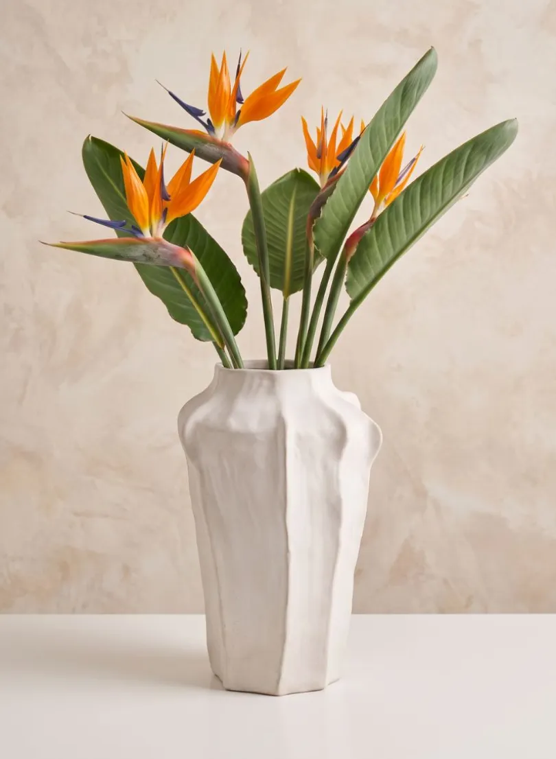 17in Tall Argamon Sand White Ceramic Deco Vase