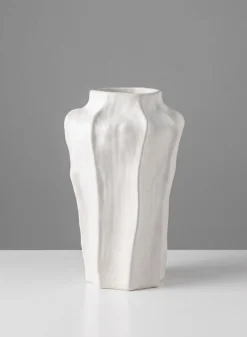 17in Tall Argamon Sand White Ceramic Deco Vase