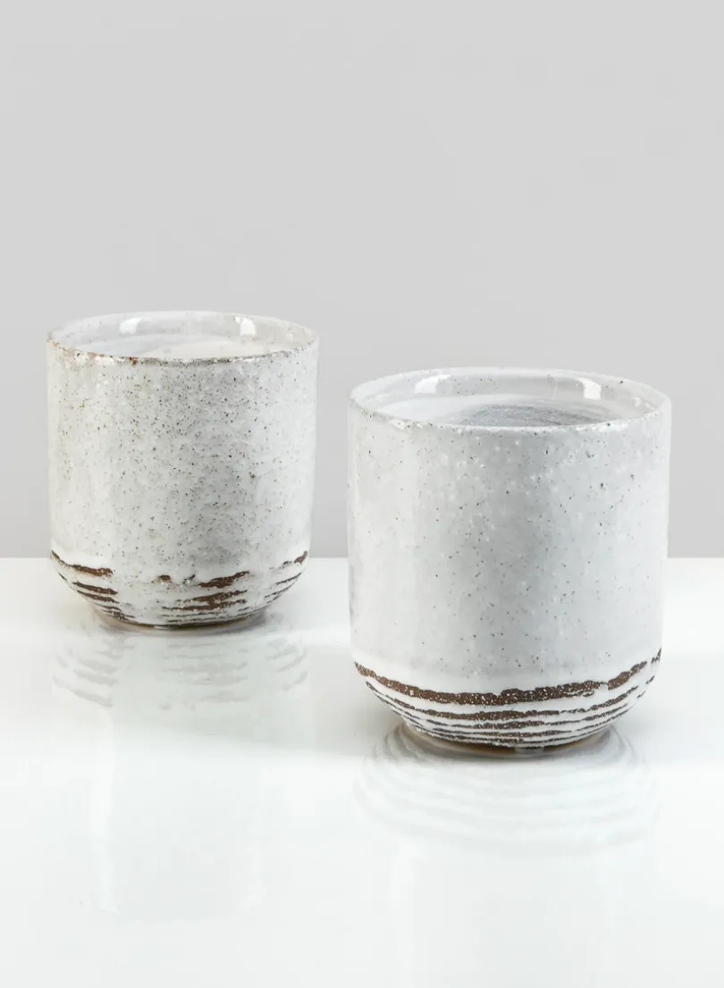 4.75in Tall Artisan Rustic White Pot, Set of 2