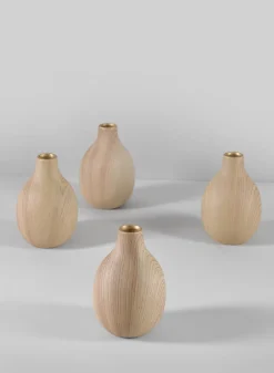 5in Tall Asagao Natural Wood Look Ceramic Bud Vase