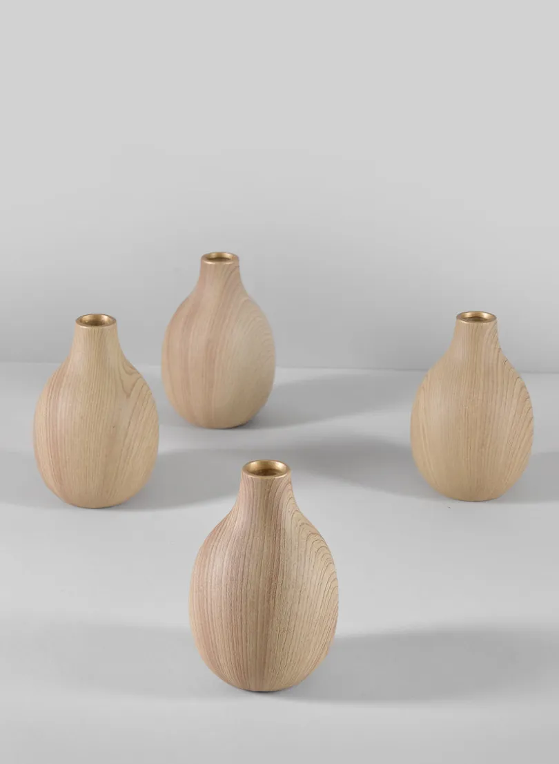 5in Tall Asagao Natural Wood Look Ceramic Bud Vase