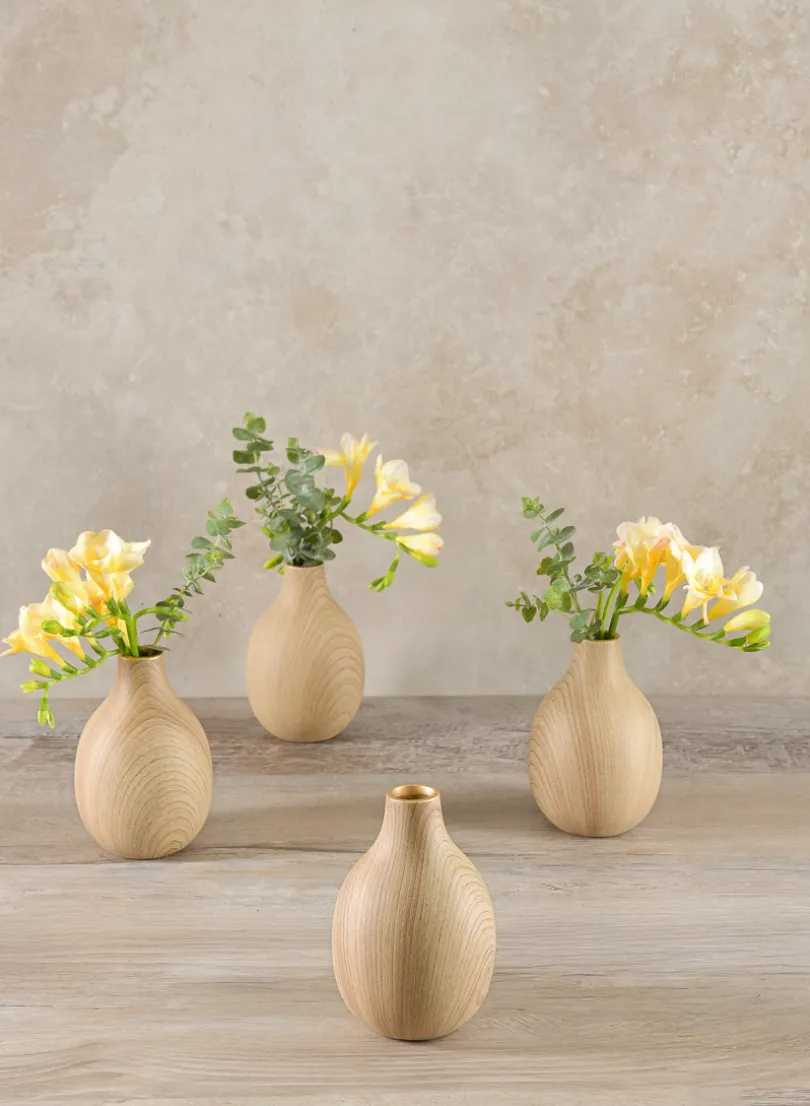 5in Tall Asagao Natural Wood Look Ceramic Bud Vase