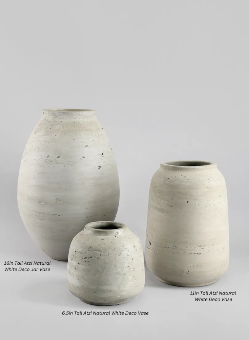 11in Tall Atzi Natural White Deco Vase