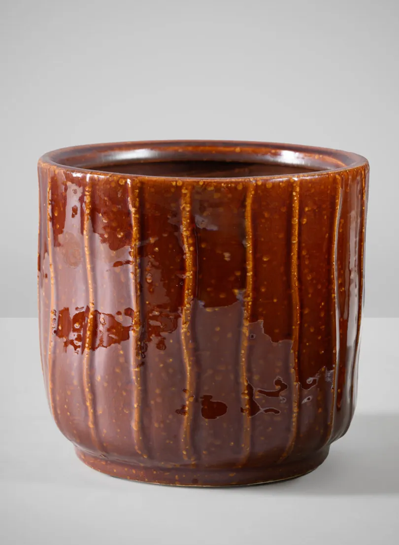 5.25in Tall Aveiro Oxblood Red Ceramic Cachepot