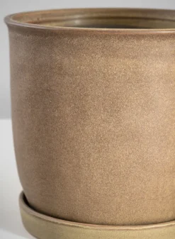 7.5in Tall Azra Dark Brown Ceramic Pot with Saucer