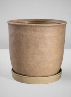 7.5in Tall Azra Dark Brown Ceramic Pot with Saucer