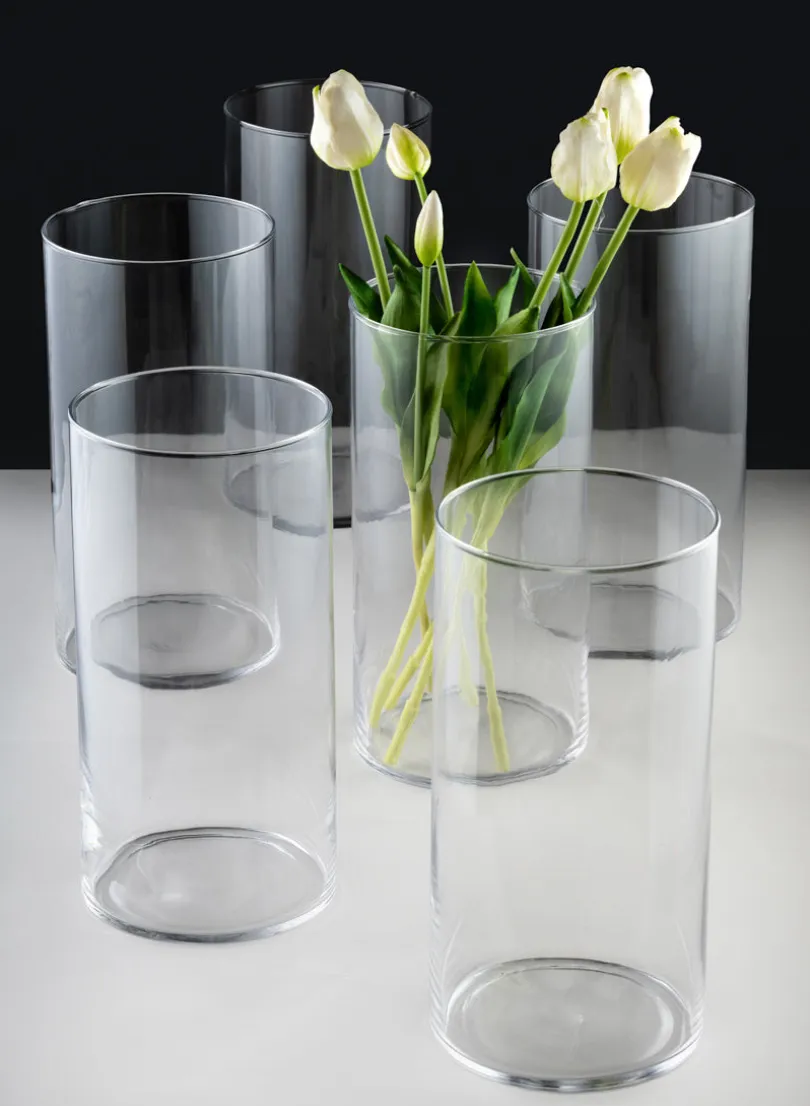 12in Tall Best Value Glass Cylinder Vase, Set of 6