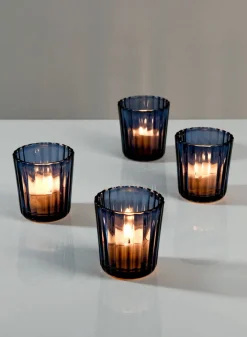 2.5in Tall Blue Fluted Glass Votive Holder, Set of 4