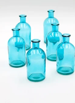 5.25in Tall Blue Medicine Bottle Glass Bud Vases, Set of 6