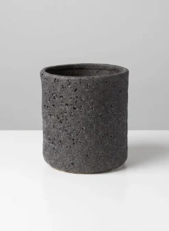 7in Tall Boheme Black Lava Ceramic Cylinder Pot, Case of 6