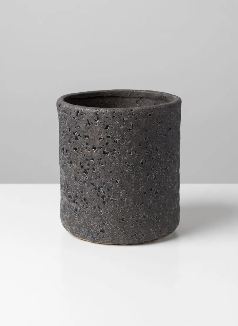 7in Tall Boheme Black Lava Ceramic Cylinder Pot, Case of 6