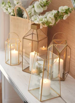 10in Tall Bombay Square Gold Lantern, Small