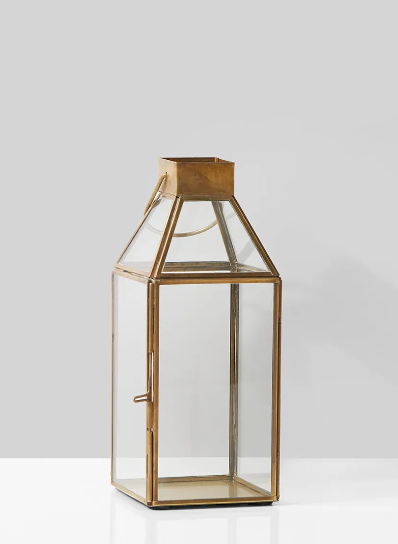 10in Tall Bombay Square Gold Lantern, Small
