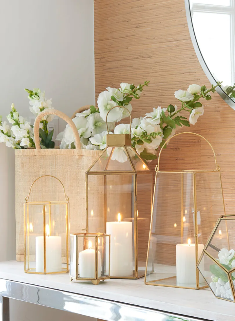 10in Tall Bombay Square Gold Lantern, Small