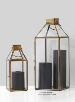 16in Tall Bombay Square Gold Lantern, Large