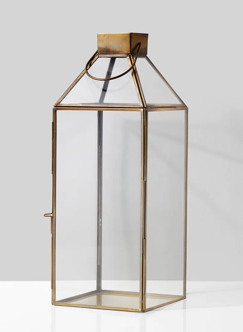 16in Tall Bombay Square Gold Lantern, Large
