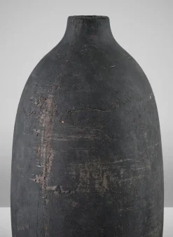 13in Tall Braga Aged Black Ceramic Deco Vase