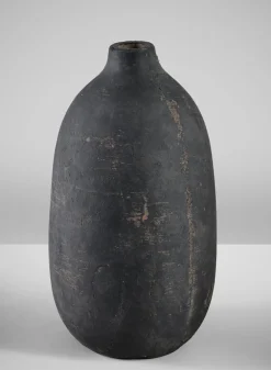 13in Tall Braga Aged Black Ceramic Deco Vase