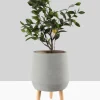 16.5in Tall Breakers Grey Ceramic Planter With Wood Legs