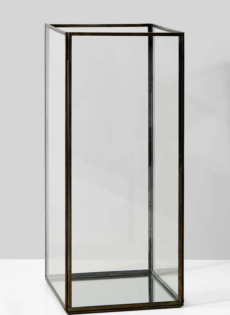 16in Tall Burnt Antique Square Candle Holder With Mirror Bottom