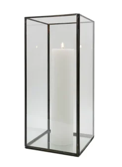 16in Tall Burnt Antique Square Candle Holder With Mirror Bottom