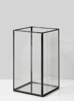 12in Tall Burnt Antique Square Candle Holder With Mirror Bottom