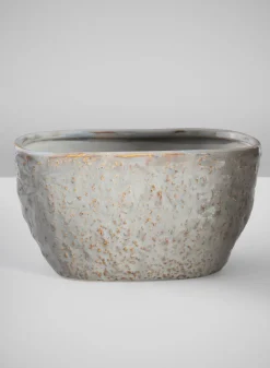 4.5in Tall Bursa Oval Taupe Ceramic Cachepot
