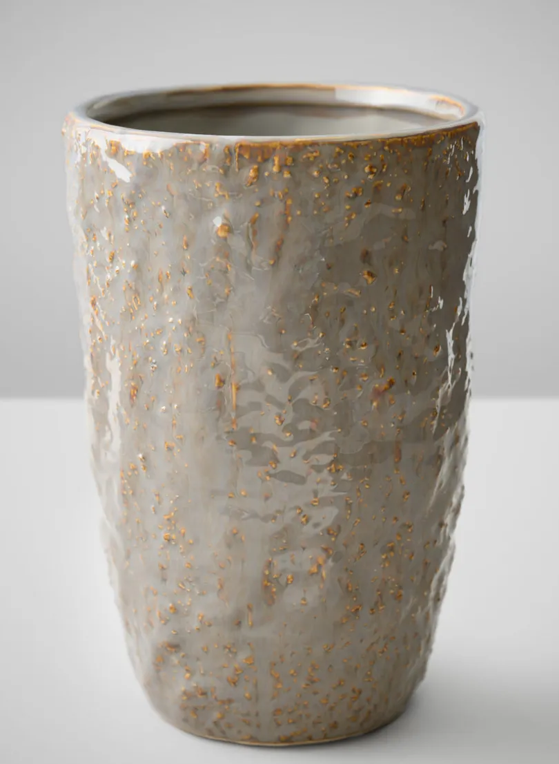 8in Tall Bursa Taupe Ceramic Vase