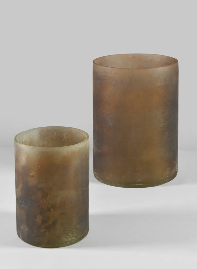 8in Tall Campagna Rust Frost Washed Artisan Glass Cylinder