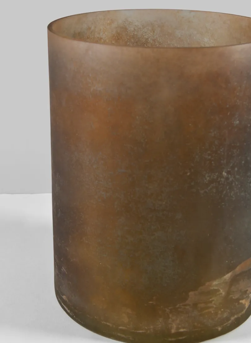 8in Tall Campagna Rust Frost Washed Artisan Glass Cylinder