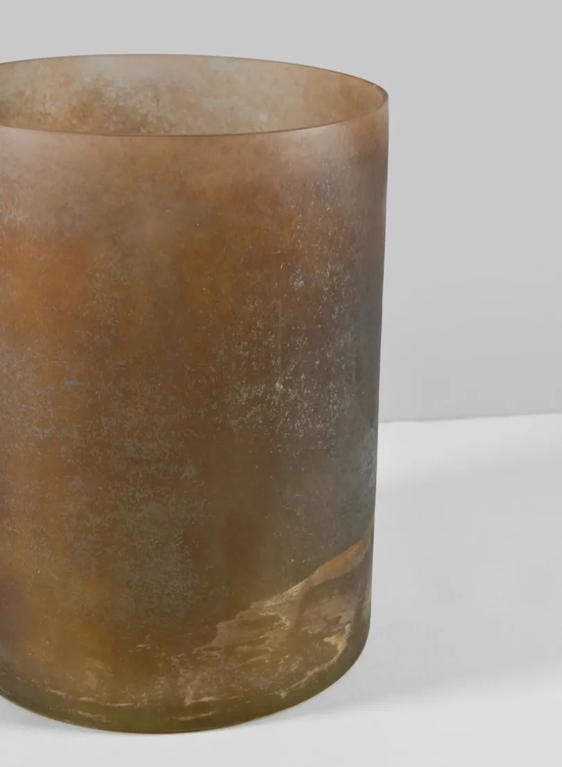 8in Tall Campagna Rust Frost Washed Artisan Glass Cylinder