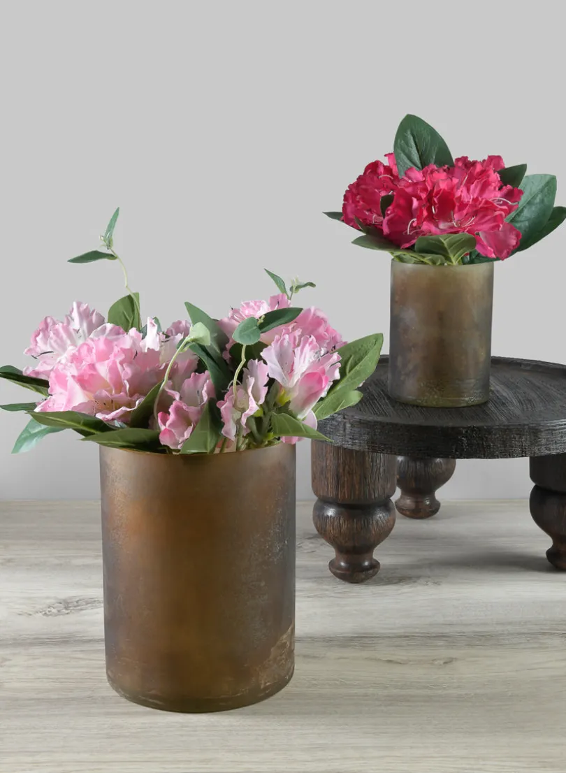 8in Tall Campagna Rust Frost Washed Artisan Glass Cylinder