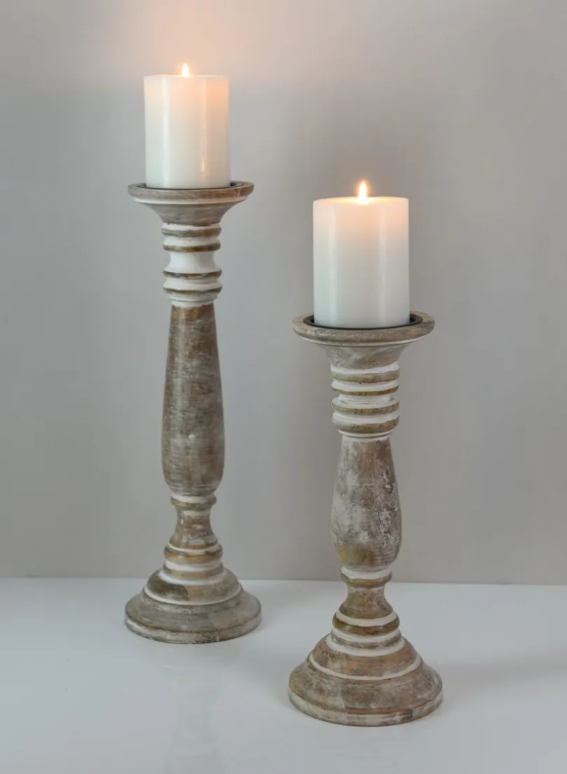 16in Tall Campagna White Washed Pillar Holder