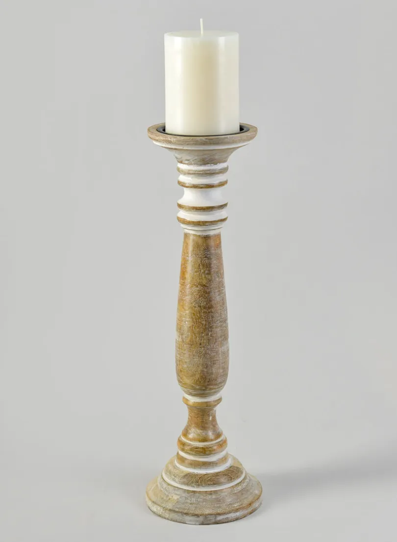16in Tall Campagna White Washed Pillar Holder