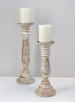 16in Tall Campagna White Washed Pillar Holder