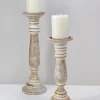 12in Tall Campagna White Washed Wood Pillar Holder