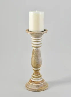12in Tall Campagna White Washed Wood Pillar Holder