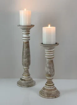 12in Tall Campagna White Washed Wood Pillar Holder