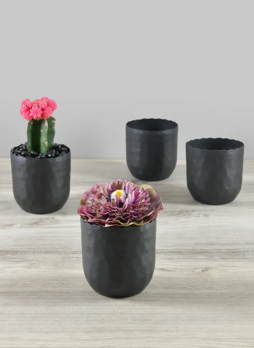 3.25in Tall Chacin Aluminum Black Mini Pots, Set of 4