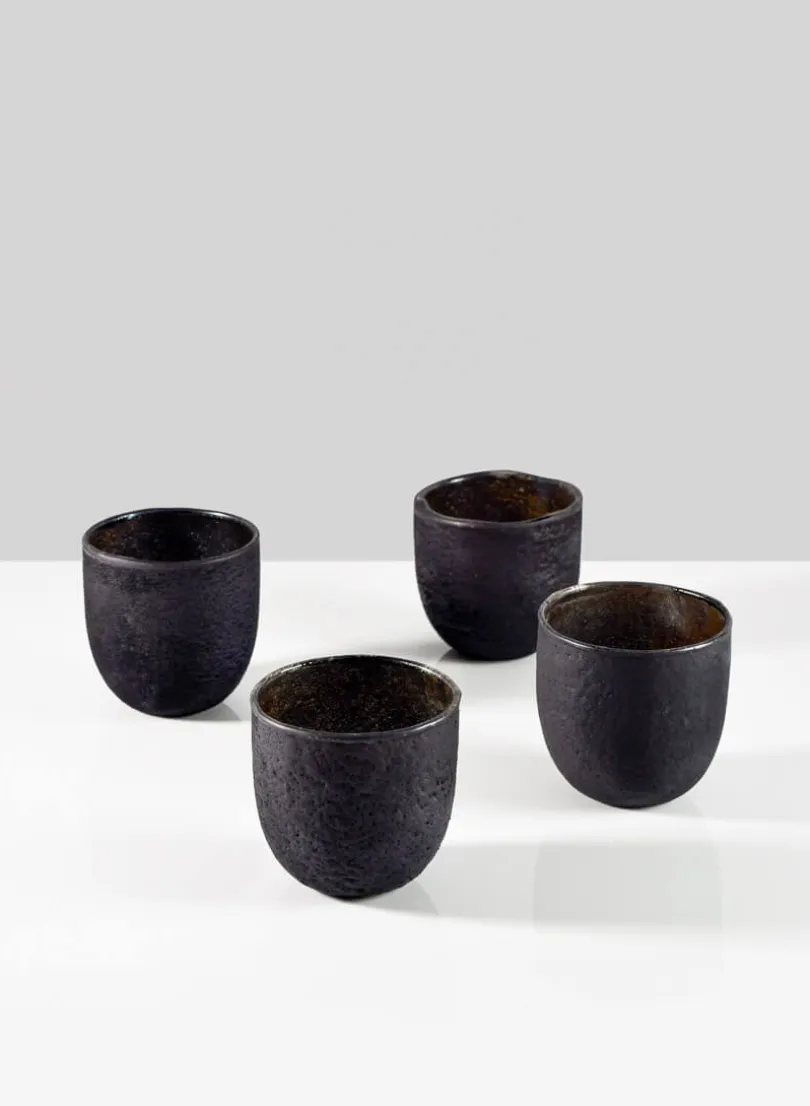 2.5in Tall Charcoal Frost Tea Light Glass Holder, Set of 4