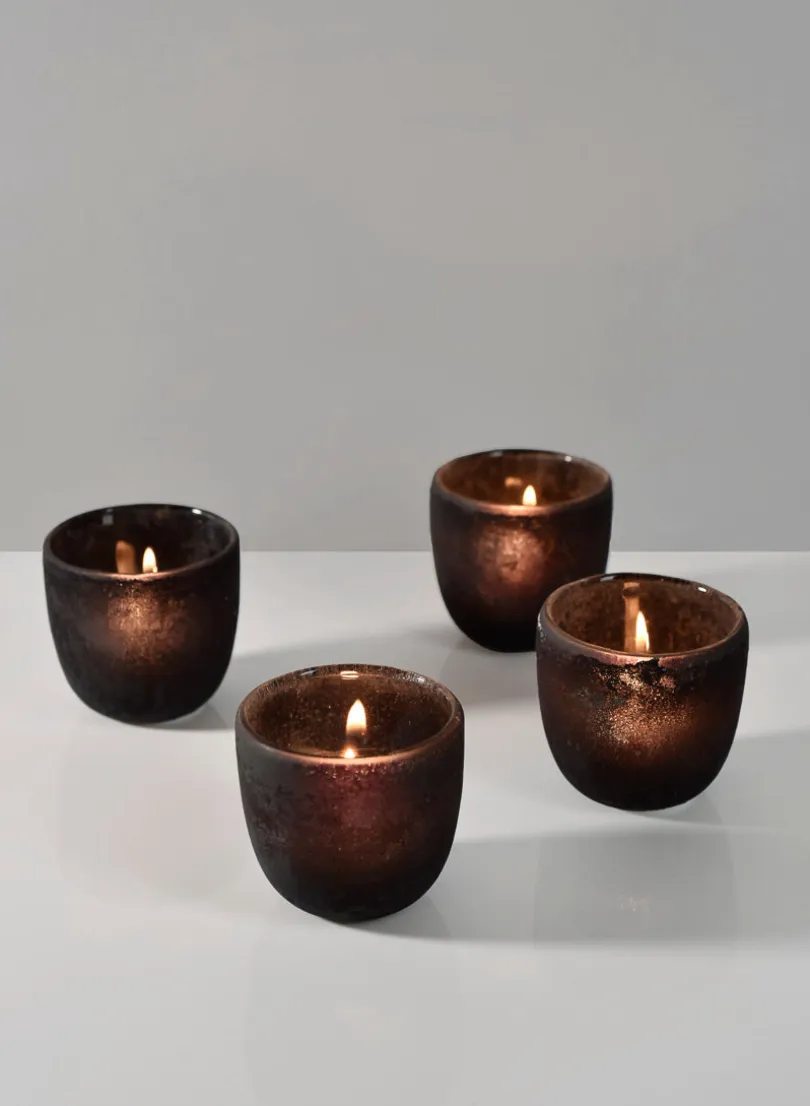 2.5in Tall Charcoal Frost Tea Light Glass Holder, Set of 4