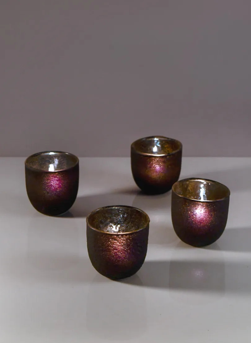 2.5in Tall Charcoal Frost Tea Light Glass Holder, Set of 4