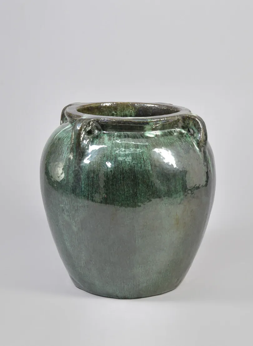 16in Tall Clay & Ceramic Jar Urn, Bali Jade