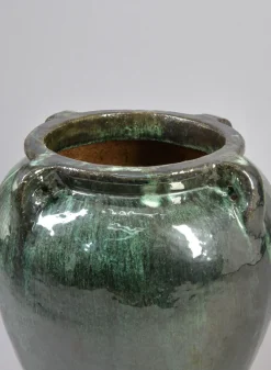 16in Tall Clay & Ceramic Jar Urn, Bali Jade
