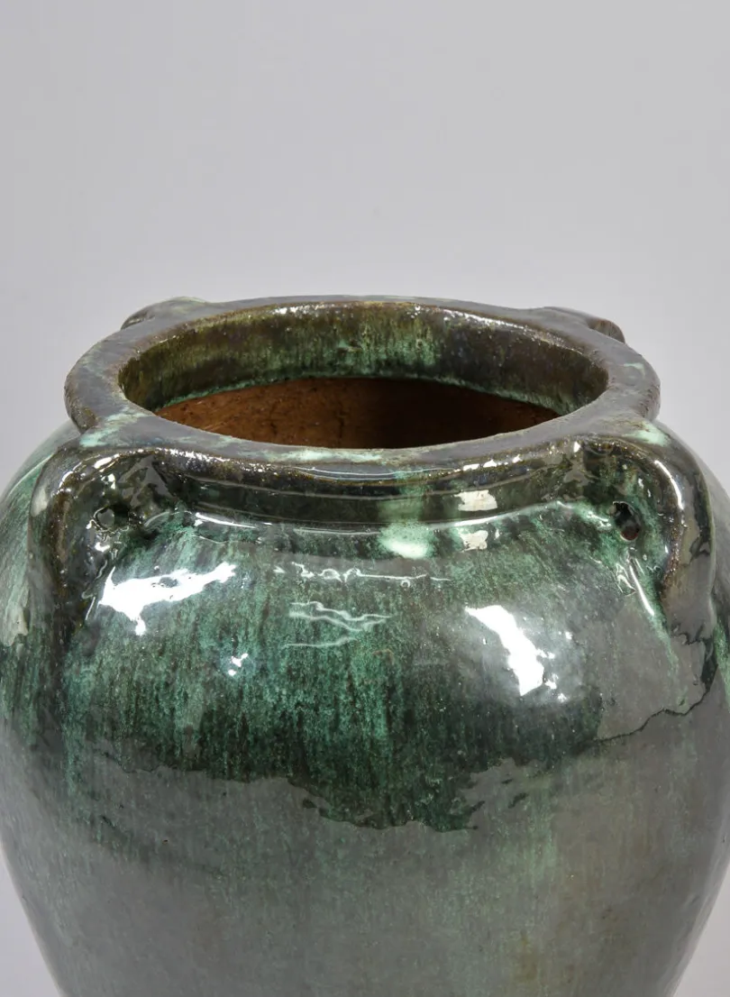 16in Tall Clay & Ceramic Jar Urn, Bali Jade