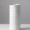 10in Tall Clay White Porcelain Cylinder with Gold Edging